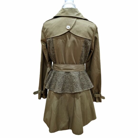 Steve Madden Women's Olive Green Double Breasted Peplum Trench Coat Size S - Picture 6 of 11